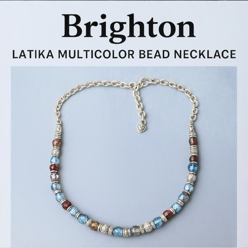 Brighton Latika Multicolor Bead Necklace –‎ Silver & Crystal Boho Charm Y2K